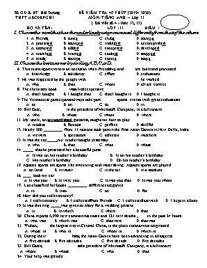 Đề kiểm tra 45 phút số 4 môn Tiếng Anh Lớp 11 - Năm học 2019-2020 - Sở giáo dục và đào tạo Hải Dương (Có đáp án)